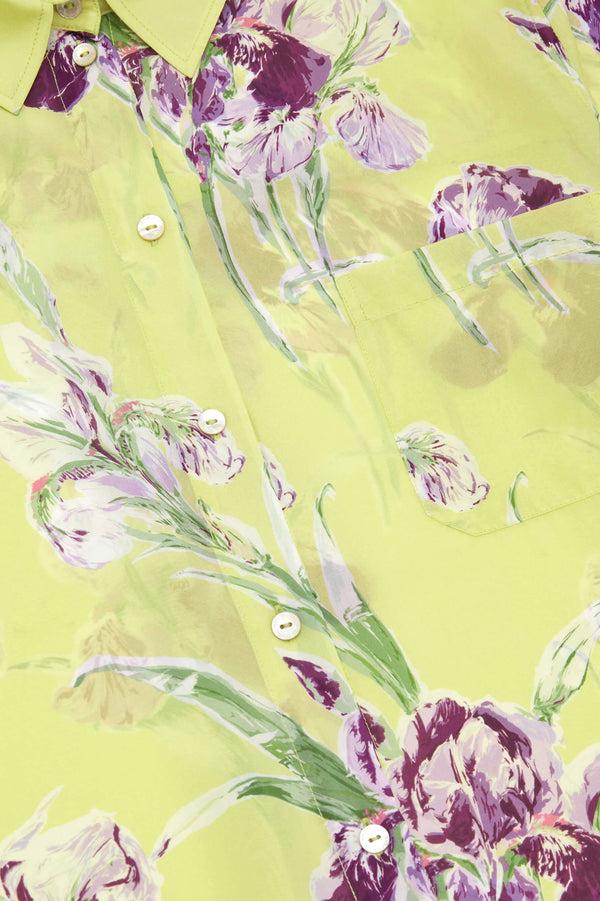 Olivia Von Halle Phoebe Sundial Green Floral Shirt Dress In Silk-Chiffon Green