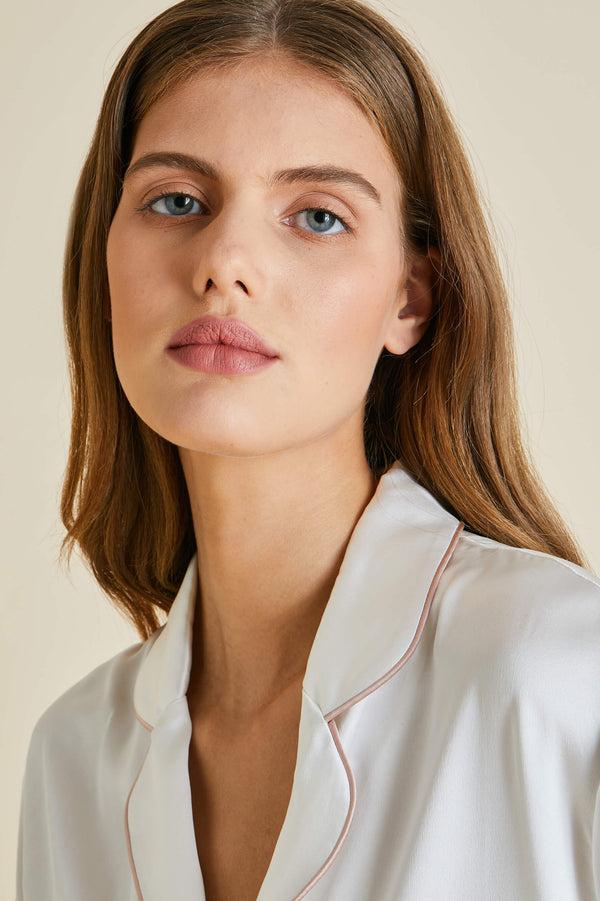 Olivia Von Halle Poppy Ivory Oyster Nightshirt In Silk Satin Ivory