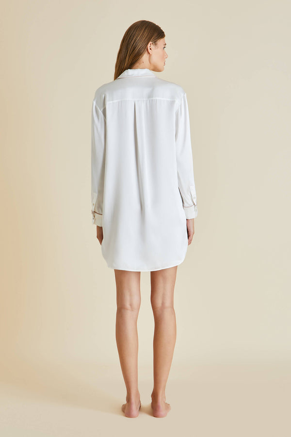 Olivia Von Halle Poppy Ivory Oyster Nightshirt In Silk Satin Ivory