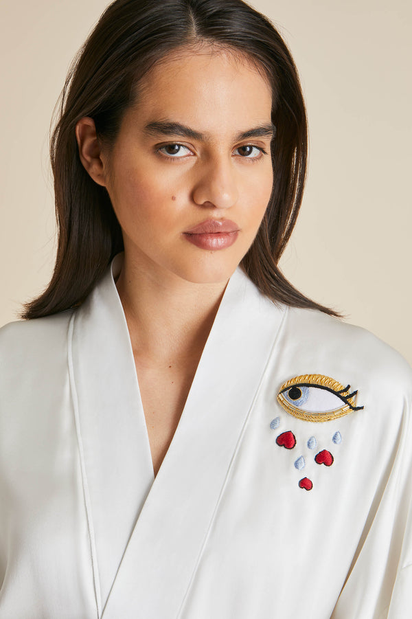 Olivia Von Halle Sabine Desire Ivory Robe In Silk Satin Ivory
