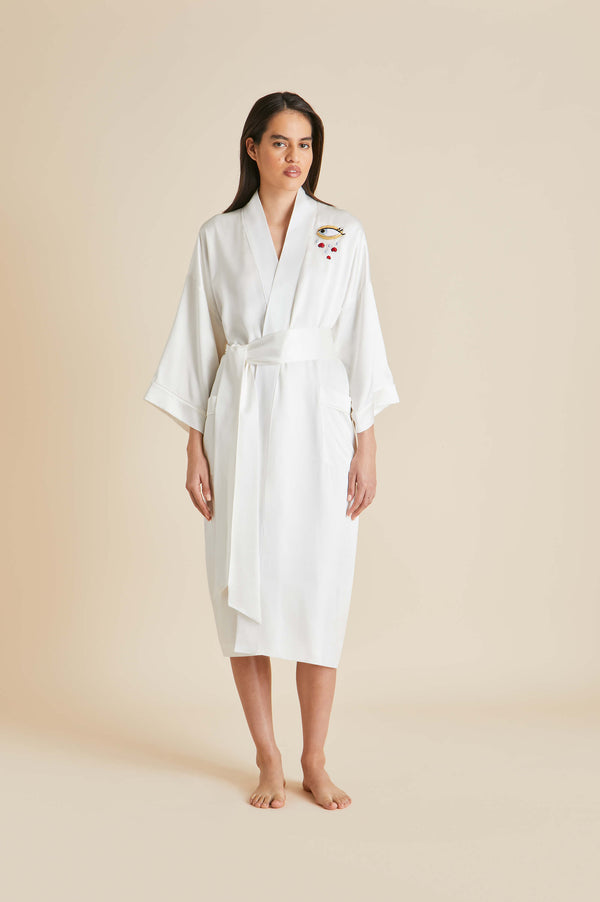 olivia von halle Sabine Desire Ivory Robe in Silk Satin Ivory