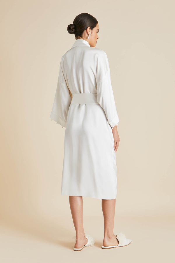 Olivia Von Halle Sabine Ivory Pearl Robe In Silk Satin Ivory