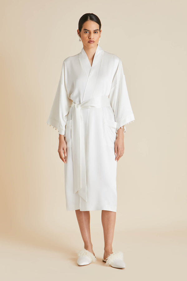 Olivia Von Halle Sabine Ivory Pearl Robe In Silk Satin Ivory