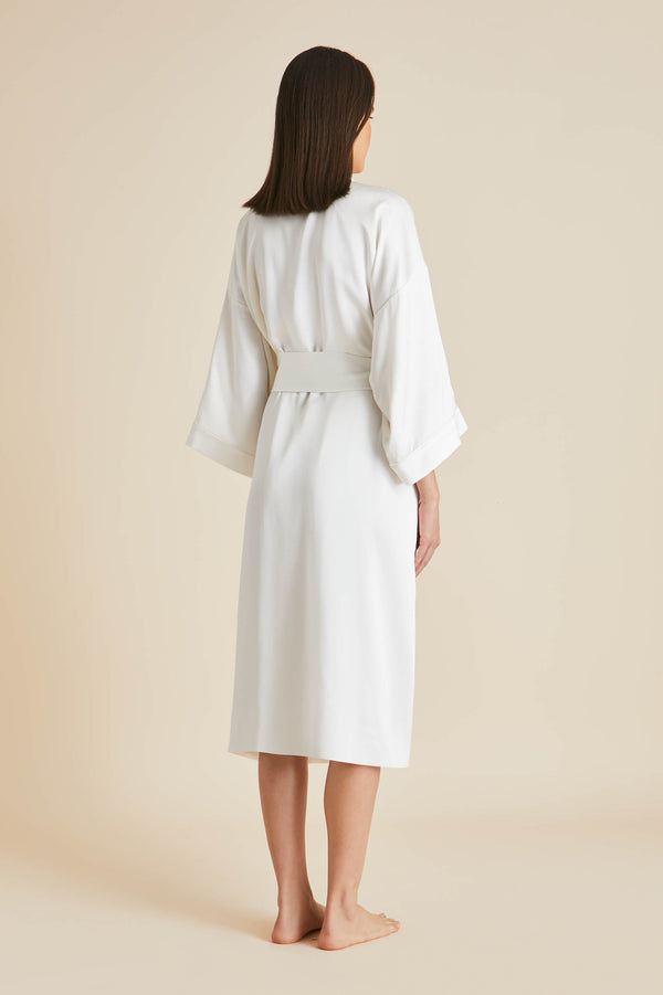 Olivia Von Halle Sabine Ivory Robe In Silk Twill Ivory