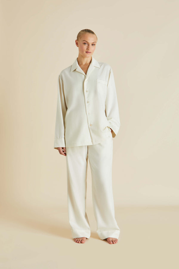 olivia von halle Vanderbilt Aspen Ivory Pajamas in Cashmere Ivory