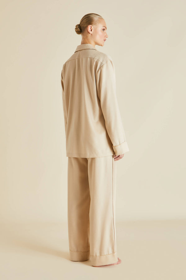 Olivia Von Halle Vanderbilt Muscat Beige Pajamas In Cashmere Beige