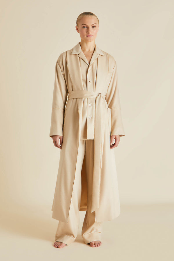 Olivia Von Halle Vanderbilt Muscat Beige Pajamas In Cashmere Beige