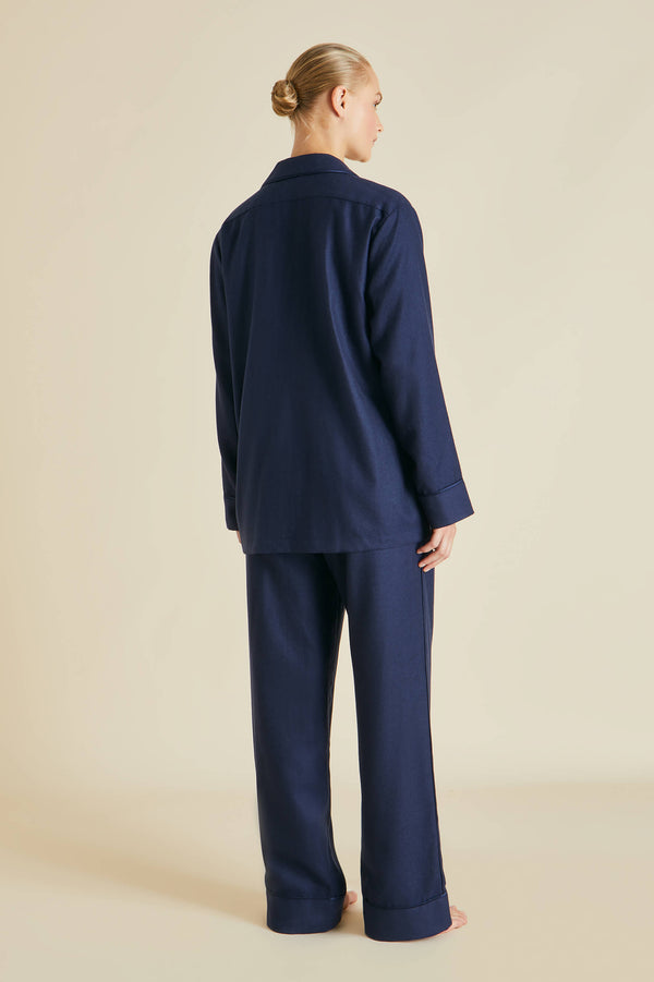 Olivia Von Halle Vanderbilt Osaka Navy Pajamas In Cashmere Navy