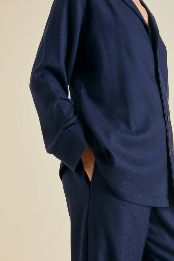 Olivia Von Halle Vanderbilt Osaka Navy Pajamas In Cashmere Navy