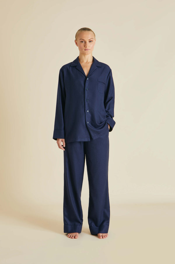 olivia von halle Vanderbilt Osaka Navy Pajamas in Cashmere Navy