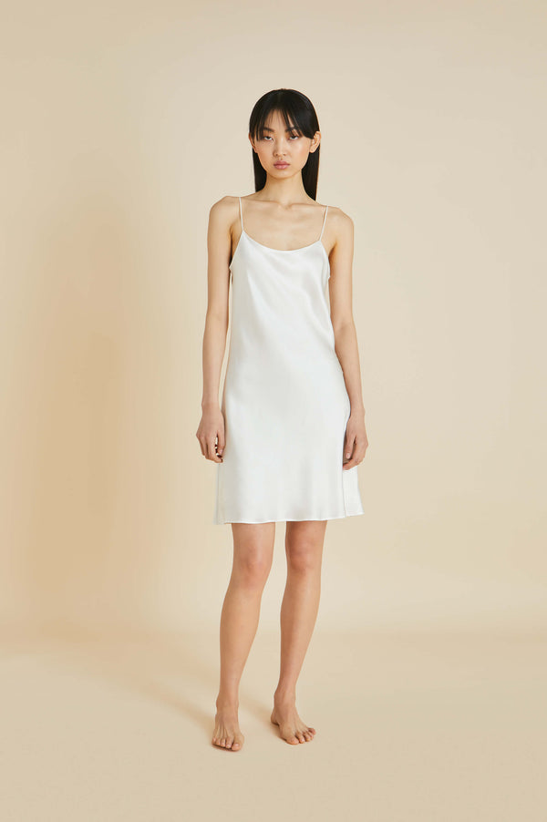 olivia von halle Venus Ivory Slip Dress in Silk Satin Ivory