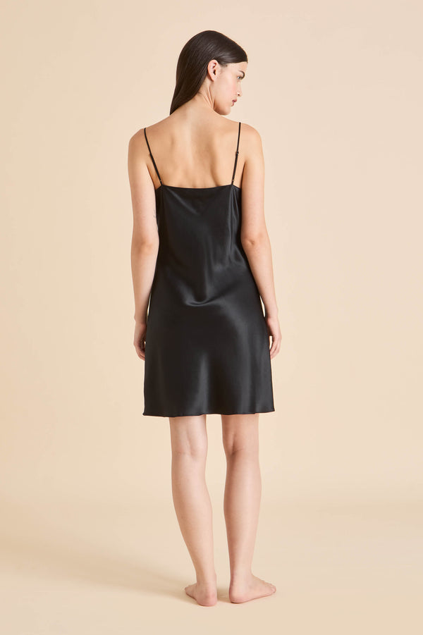 Olivia Von Halle Venus Jet Black Slip Dress In Silk Satin Black