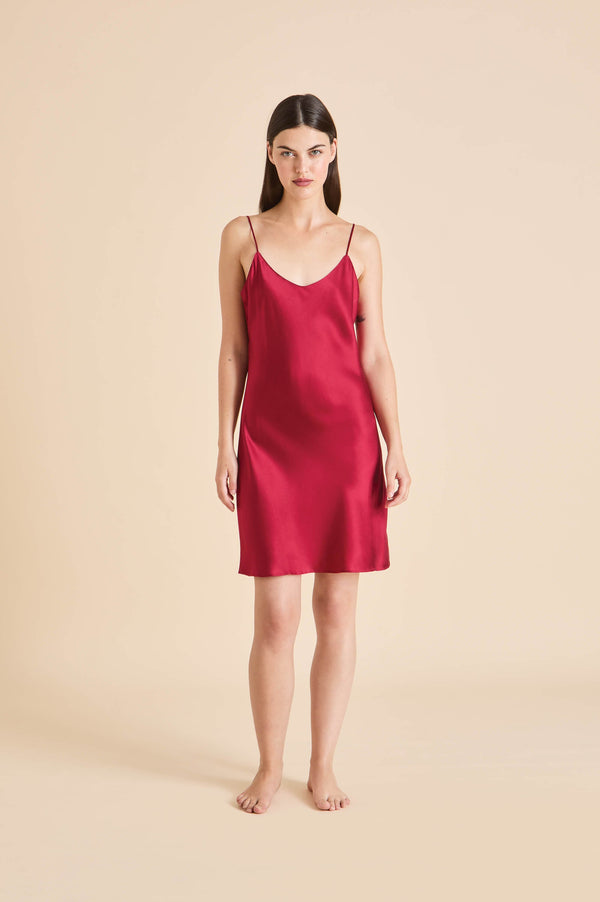olivia von halle Venus Russet Red Slip Dress in Silk Satin Red