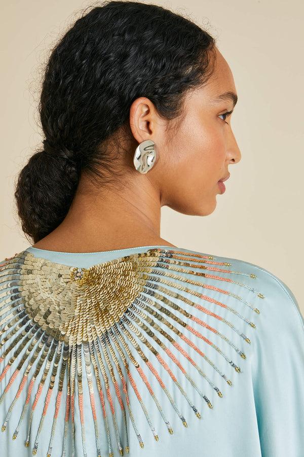 Olivia Von Halle Vreeland Incantation Blue Embellished Dress In Sandwashed Silk