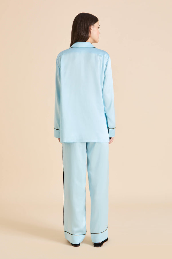 Olivia Von Halle Yves Azure Blue Pajamas In Silk Satin Blue