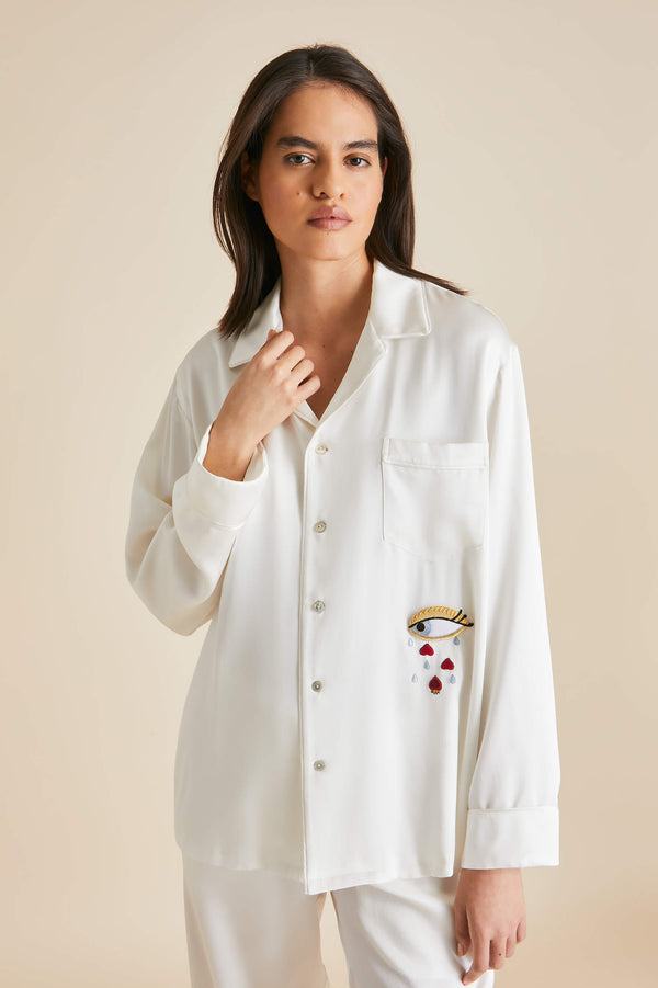 Olivia Von Halle Yves Desire Ivory Pajamas In Silk Satin Ivory