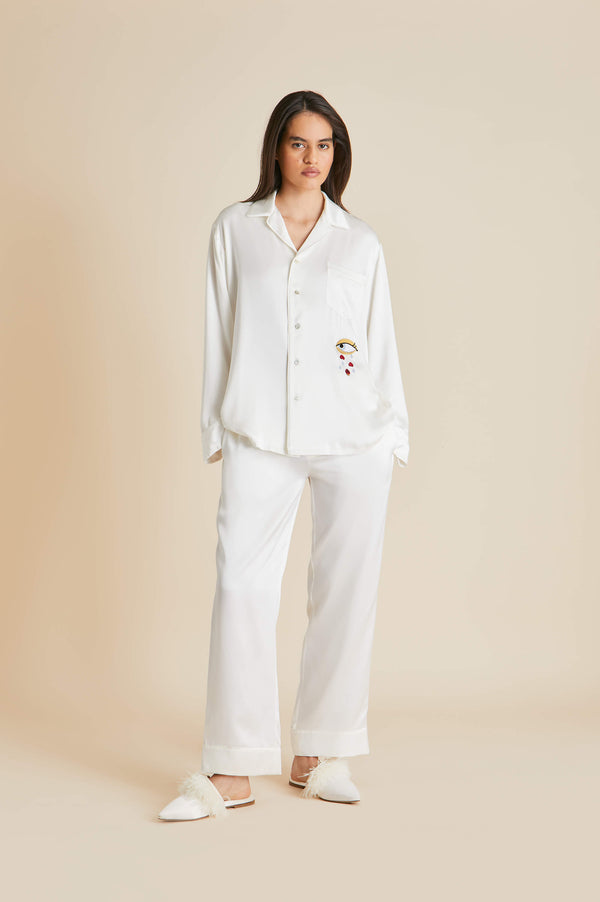 olivia von halle Yves Desire Ivory pajamas in Silk Satin Ivory
