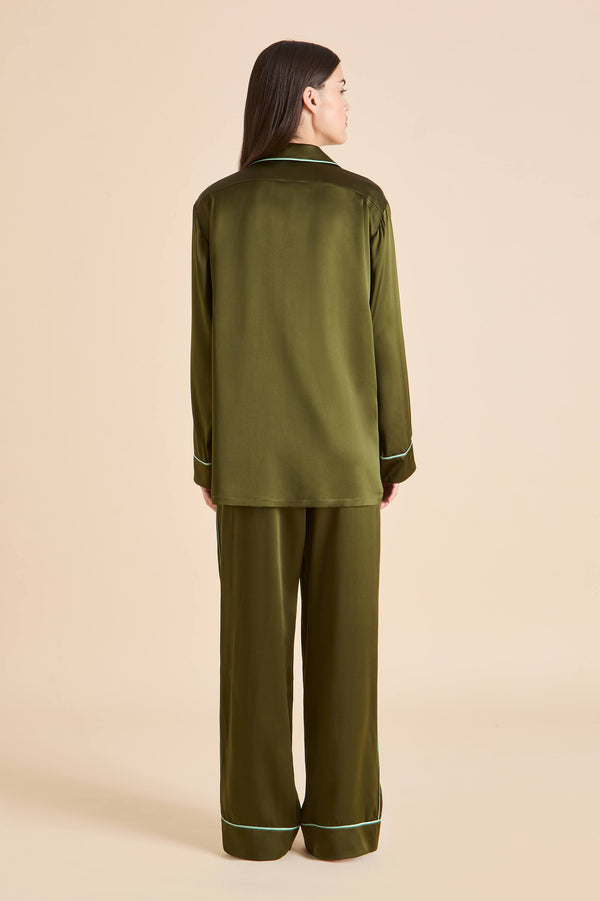 Olivia Von Halle Yves Ivy Green Pajamas In Silk Satin Green