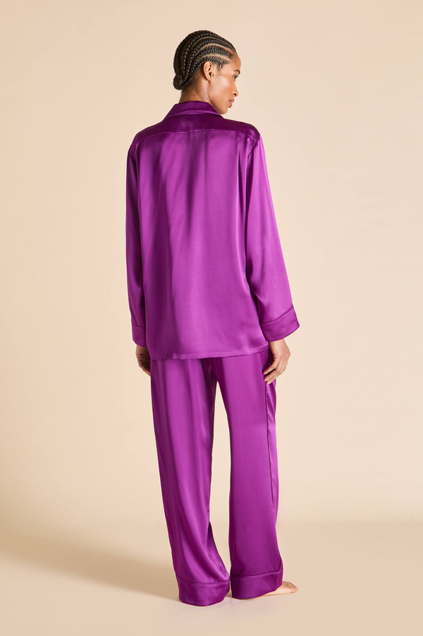 Olivia Von Halle Yves Plum Pajamas In Silk Satin Plum