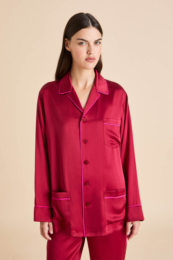 olivia Von Halle Yves Russet Red Pajamas In Silk Satin Red