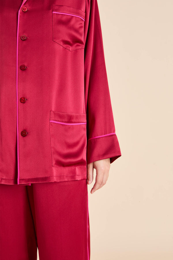 olivia Von Halle Yves Russet Red Pajamas In Silk Satin Red