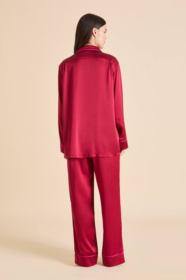olivia Von Halle Yves Russet Red Pajamas In Silk Satin Red