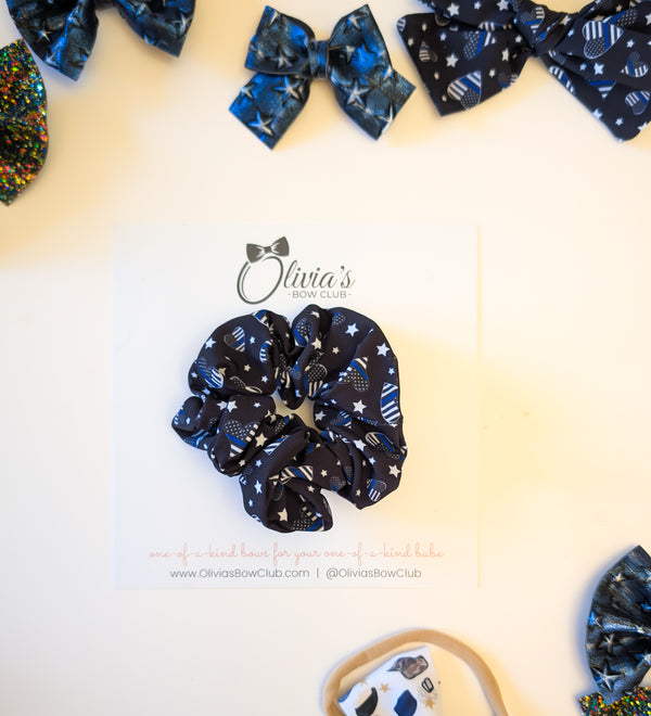 olivia's bow Back the Blue Scrunchie