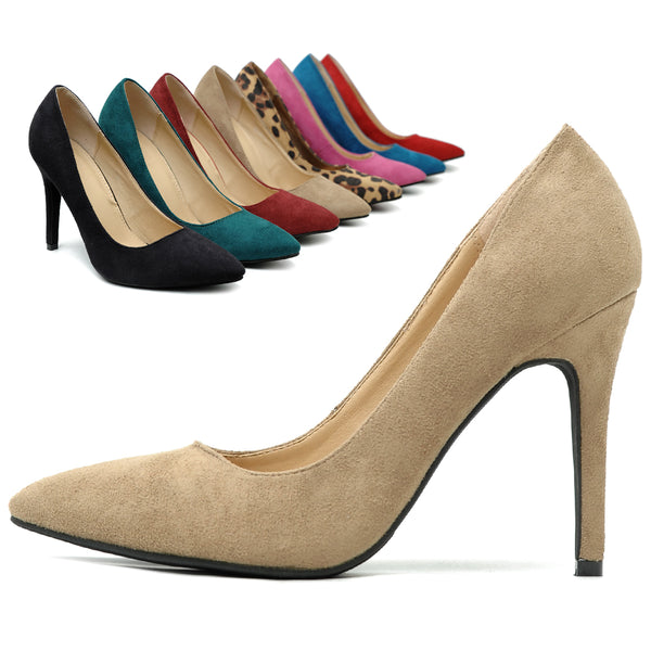 Ollio Ollio Women's Faux Suede Point Toe Shoe High Heel Multi Color Pump