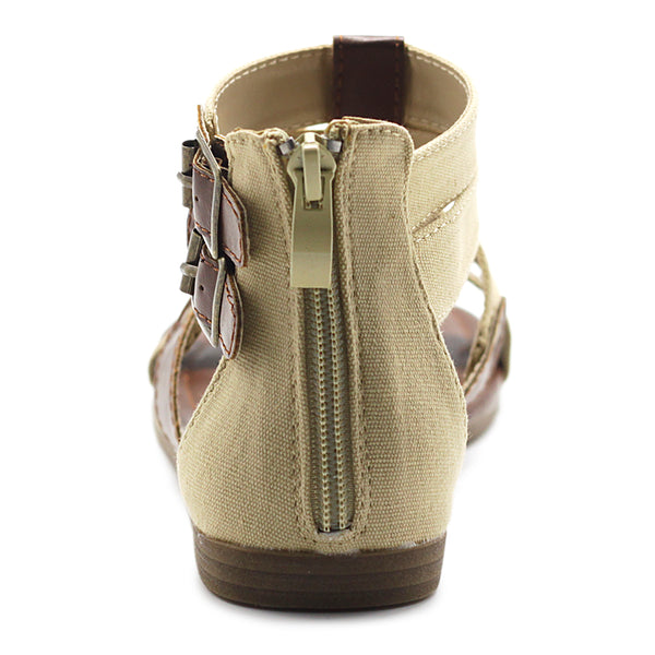 Ollio Ollio Women's Flat Shoe Gladiator Strappy Buckle Ankle Strap Back Zipper Sandal