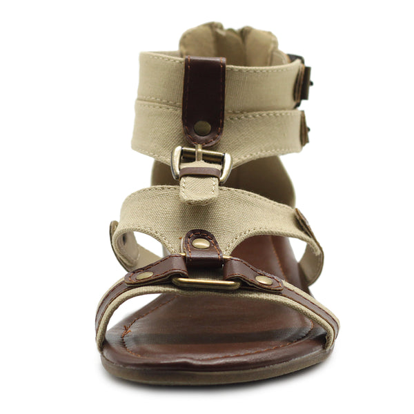 Ollio Ollio Women's Flat Shoe Gladiator Strappy Buckle Ankle Strap Back Zipper Sandal