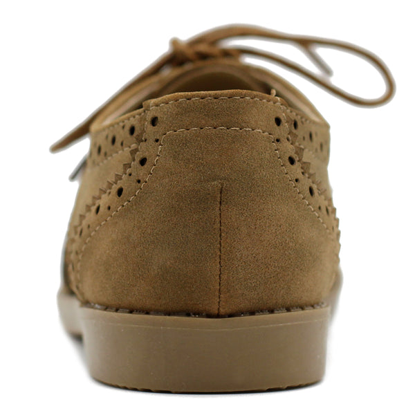Ollio Ollio Women's Flat Shoe Wingtip Lace Up Faux Nubuck Oxford