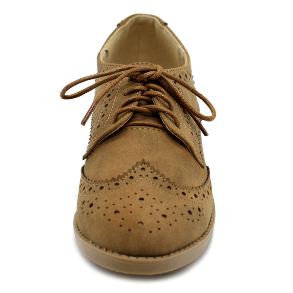 Ollio Ollio Women's Flat Shoe Wingtip Lace Up Faux Nubuck Oxford
