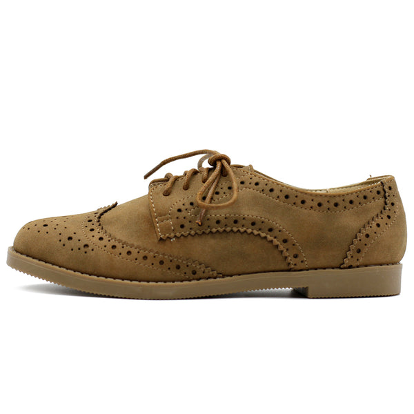 Ollio Ollio Women's Flat Shoe Wingtip Lace Up Faux Nubuck Oxford