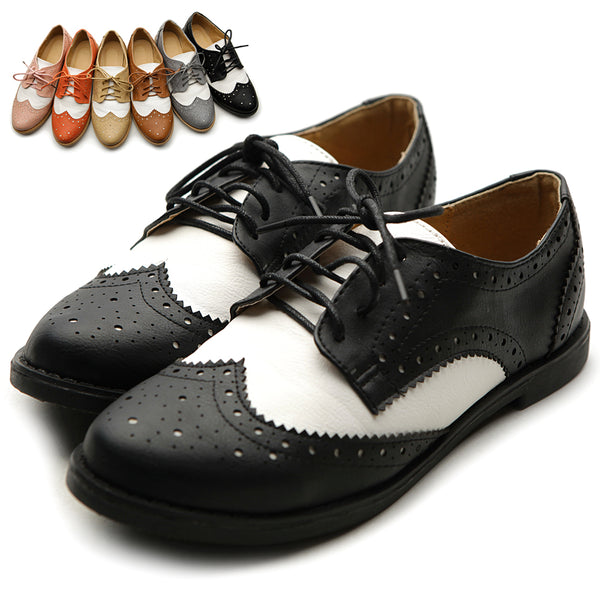 Ollio Ollio Women's Flat Shoe Wingtip Lace Up Two Tone Oxford2M2913SAN9