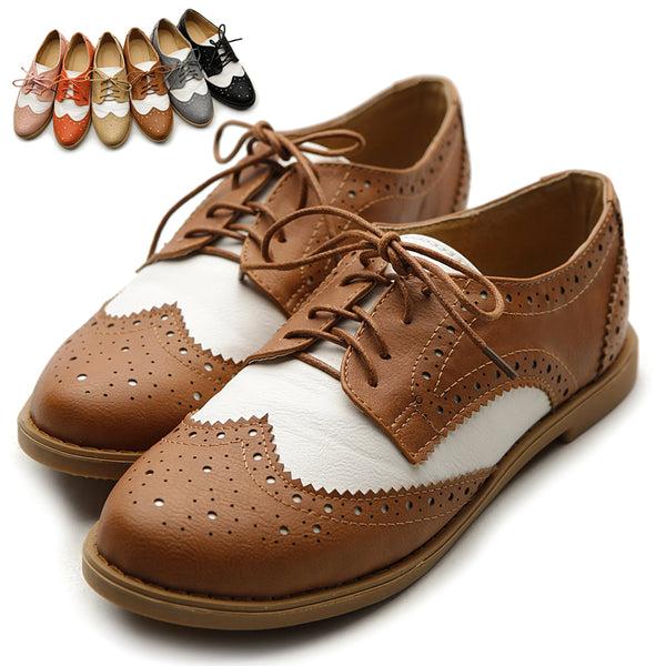 Ollio Ollio Women's Flat Shoe Wingtip Lace Up Two Tone Oxford2M2913SAN9