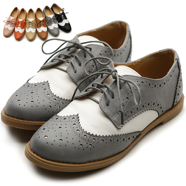 Ollio Ollio Women's Flat Shoe Wingtip Lace Up Two Tone Oxford2M2913SAN9