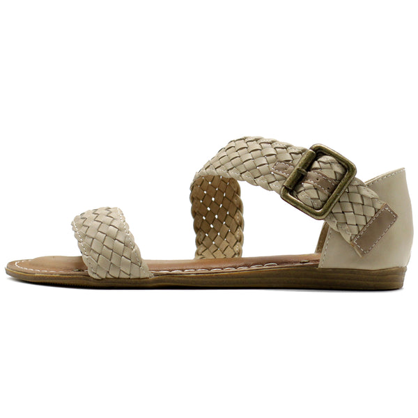 Ollio Ollio Women's Shoe Braided Side Buckle Accent Multi Color Flat Sandal