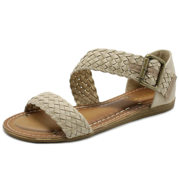 ollio Ollio Women's Shoe Braided Side Buckle Accent Multi Color Flat Sandal ollio Ollio Women's Shoe Braided Side Buckle Accent Multi Color Flat Sandal