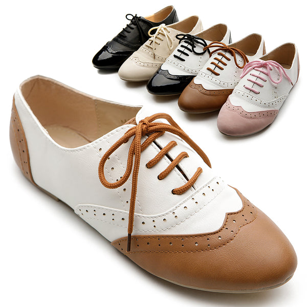 Ollio Ollio Women's Shoe Classic Lace Up Dress Low Flat Heel Multi-Colored Oxford