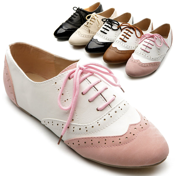 Ollio Ollio Women's Shoe Classic Lace Up Dress Low Flat Heel Multi-Colored Oxford