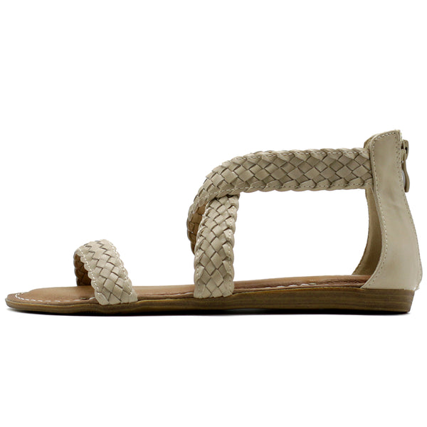 Ollio Ollio Women's Shoe Cross Braided Multi Color Flat Sandal