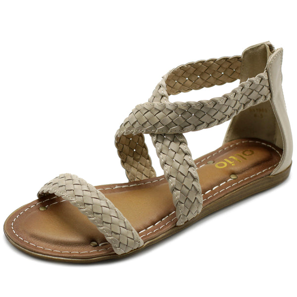 ollio Ollio Women's Shoe Cross Braided Multi Color Flat Sandal ollio Ollio Women's Shoe Cross Braided Multi Color Flat Sandal