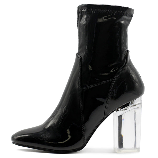 Ollio Ollio Women's Shoe Enamel Patent Side Zip Up Clear High Heel Ankle Boots
