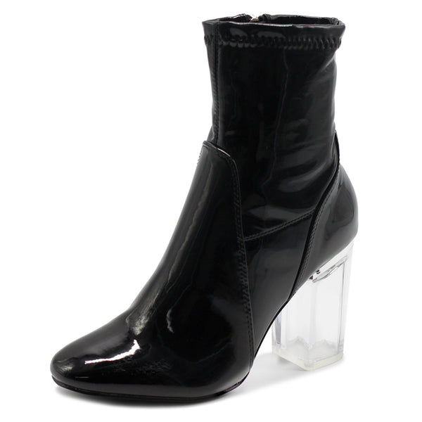 ollio Ollio Women's Shoe Enamel Patent Side Zip Up Clear High Heel Ankle Boots