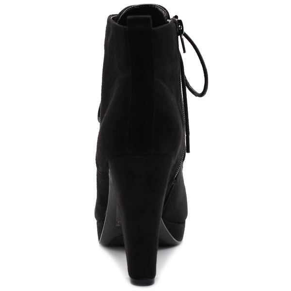 Ollio Ollio Women's Shoe Faux Suede Lace-up Platform Ankle Chunky Heel Booties