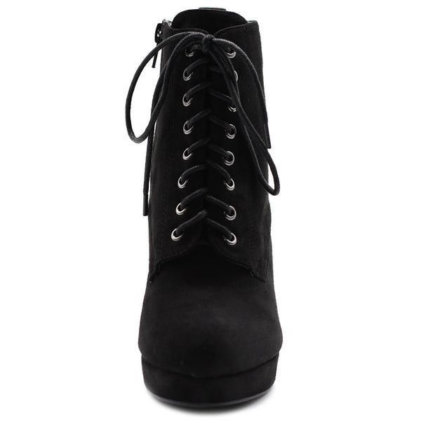 Ollio Ollio Women's Shoe Faux Suede Lace-up Platform Ankle Chunky Heel Booties