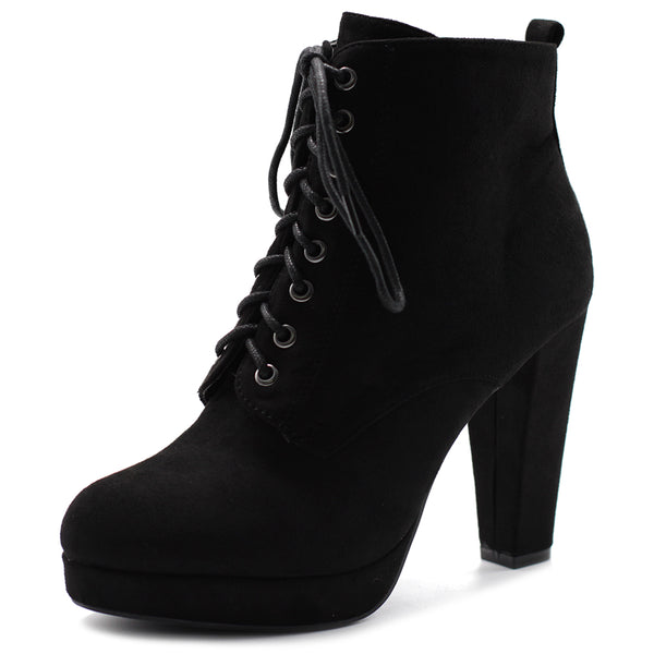 ollio Ollio Women's Shoe Faux Suede Lace-up Platform Ankle Chunky Heel Booties
