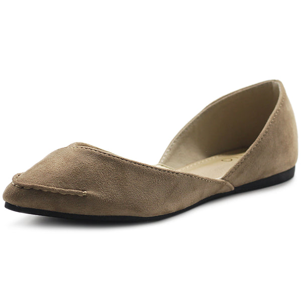 ollio Ollio Women's Shoe Faux Suede Light Comfort Stitching D'Orsay Pointed Toe Ballet Flats F78
