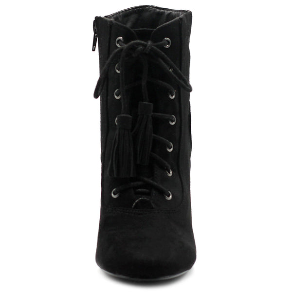 Ollio Ollio Women's Shoe Faux Suede Tessle Lace Up Stacked High Heel Ankle Boots
