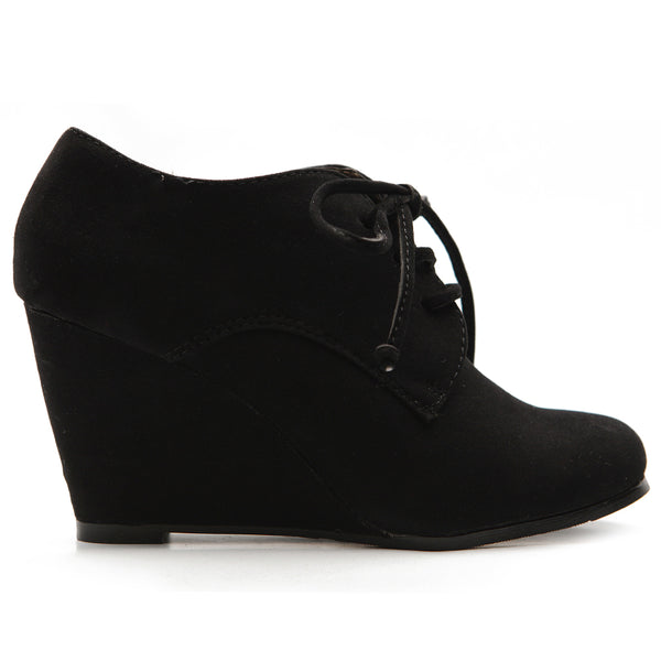 Ollio Ollio Women's Shoe Faux Suede Wedge Heel Fashion Ankle Lace Up Boots